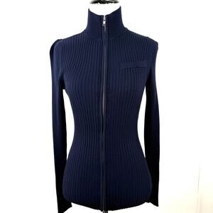 Modern Citizen Women's Blue Kaine Ribbed Two Way Zip Sweater Size XS